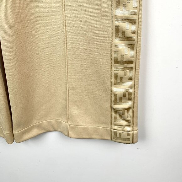 Fendi Beige Drawstring Straight-Leg Trousers W/ Logo Trim Size 36 - Picture 4 of 7